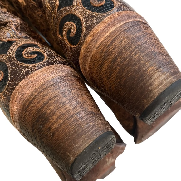 Corral Boots Brown Distressed Lizard Inlay Snip Toe style C2118, Sz 7 - Picture 13 of 16
